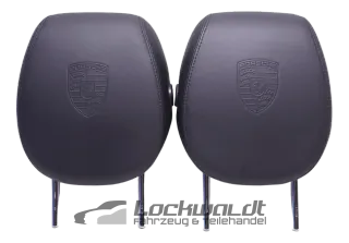 Porsche Cayenne 9PA 957 Kopfstützen vorne Wappen Prägung Leder Schwarz - Bild 1